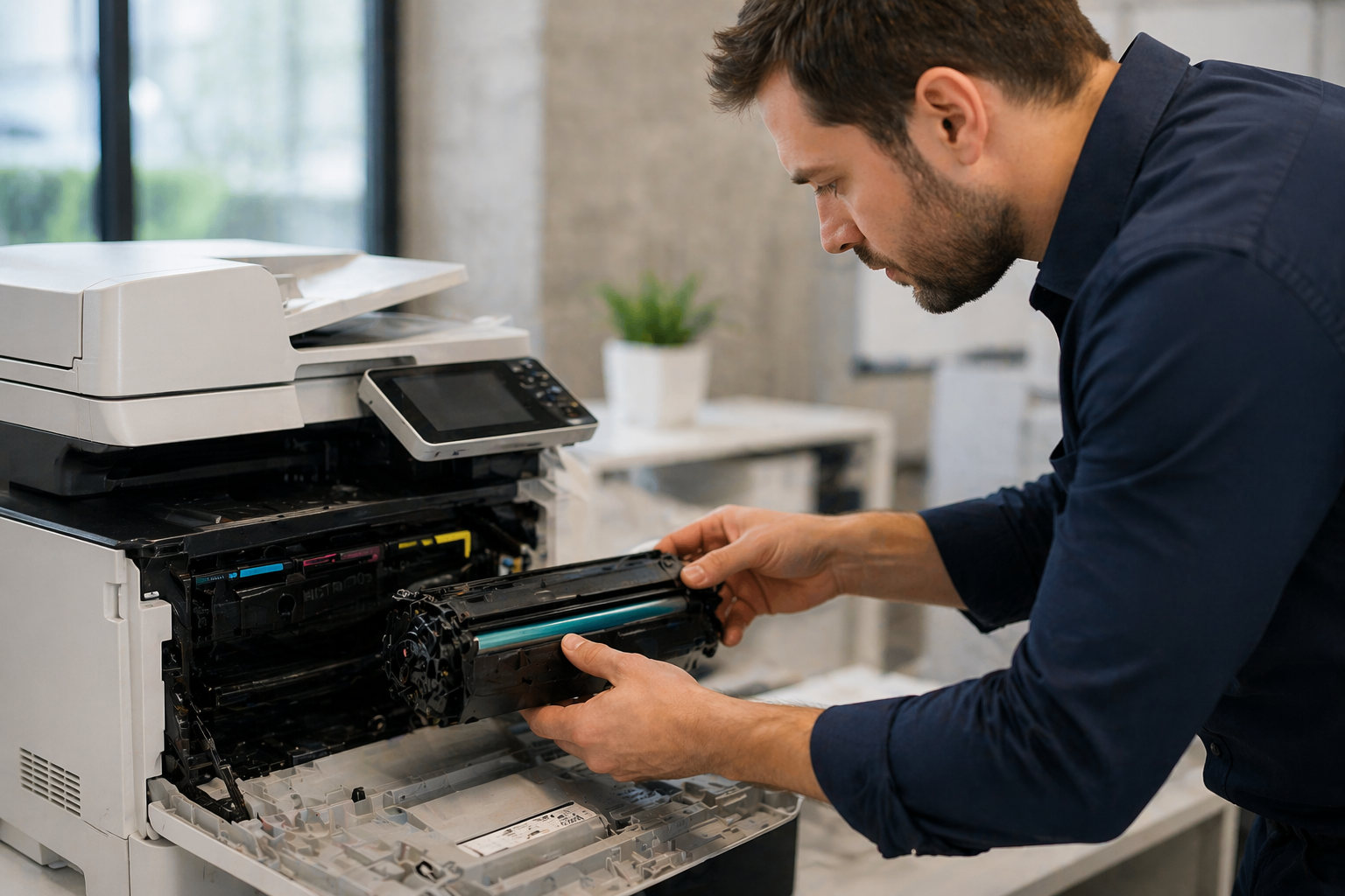 Troca de toner em impressora durante assistência técnica
